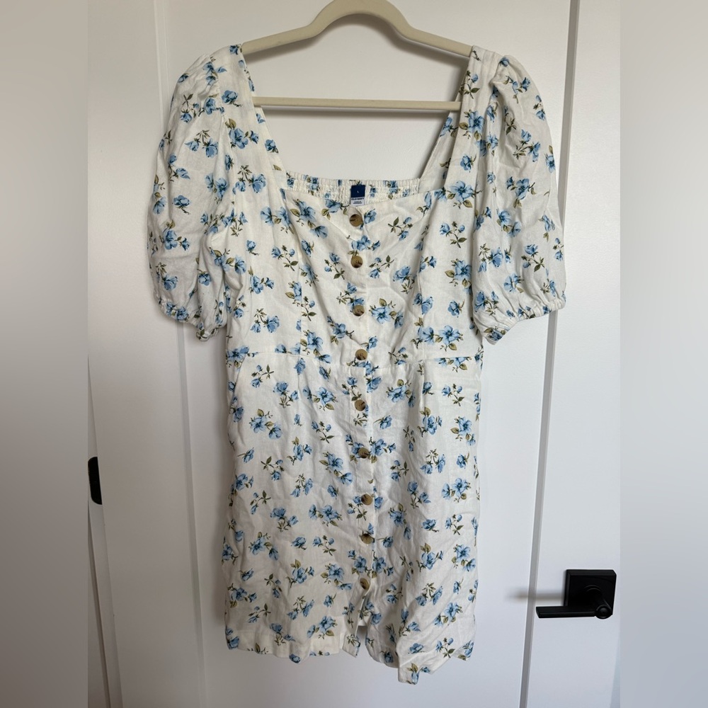 White dress with Blue Floral Print